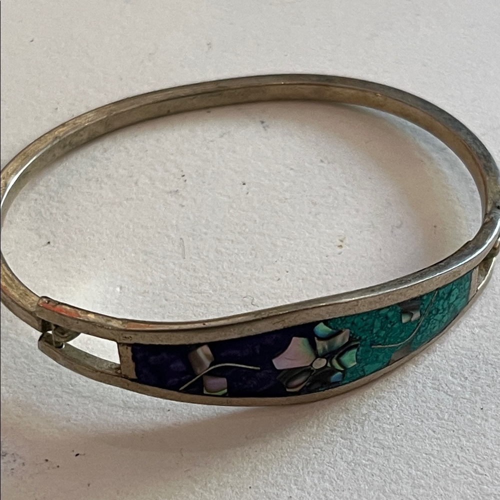 Silver and Turquoise Bangle Bracelet TAXCO MEXICO STAMPED